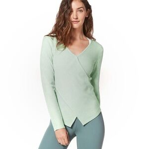 Lululemon Wrap It Back Sweater Sz 8 Sea Breeze Green Ribbed Knit Athleisure